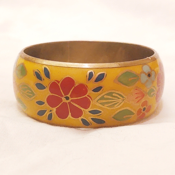 Vintage Hand-Painted Asian Flower Bracelet - Picture 3 of 6